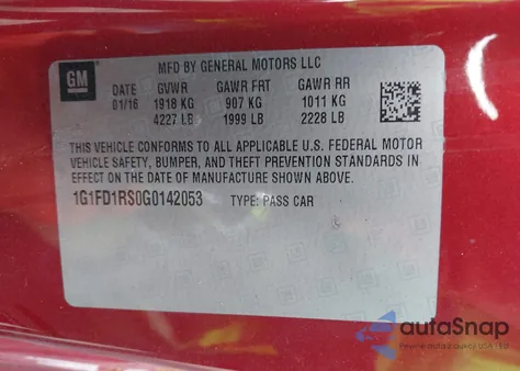 2016 Chevrolet Camaro 2Lt z USA, uszkodzony, nr VIN 1G1FD1RS0G0142053